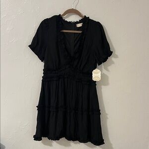 Altar'd State Black Mini Dress with Ruffle Accents